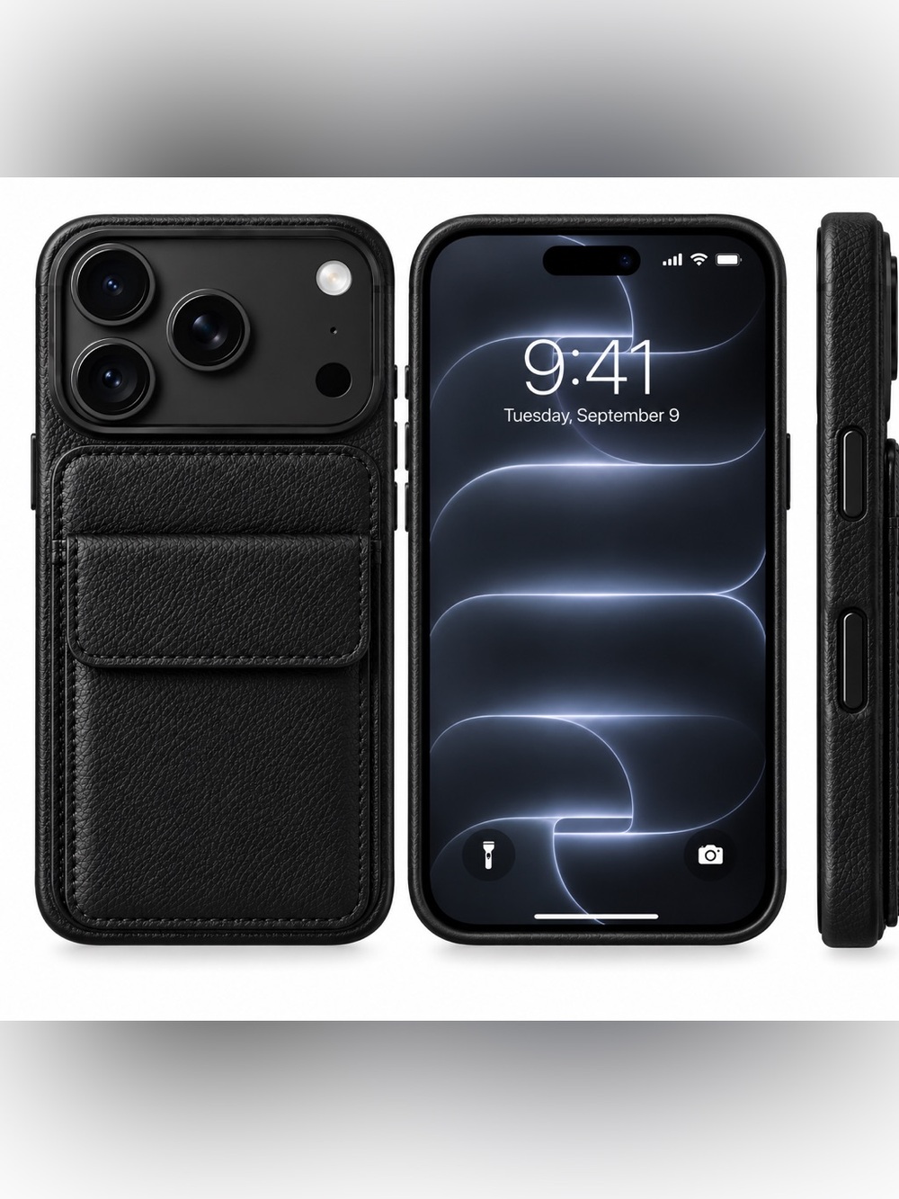 iPhone 18 Pro Max Black Leather Wallet Card Holder Case